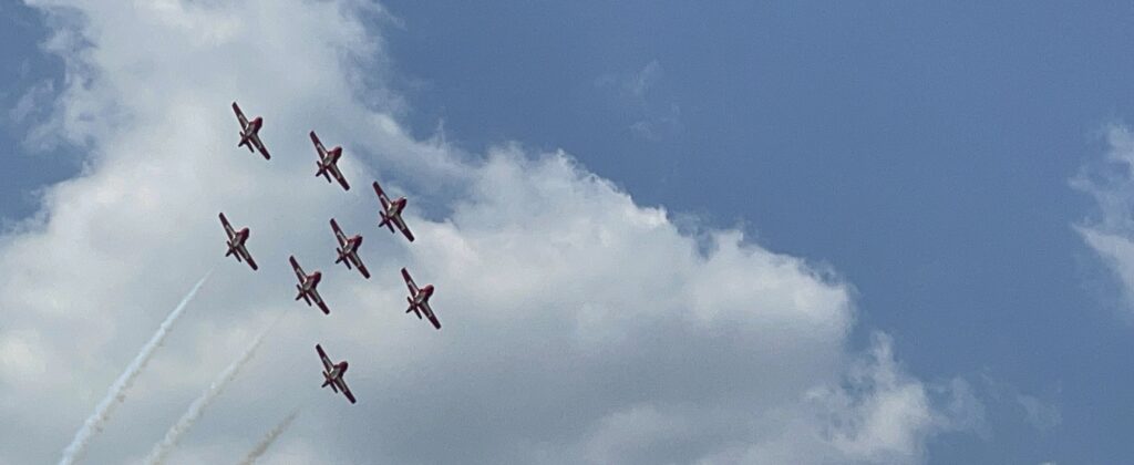 Snowbirds flying as part of an air demonstration over Brandon, Manitoba